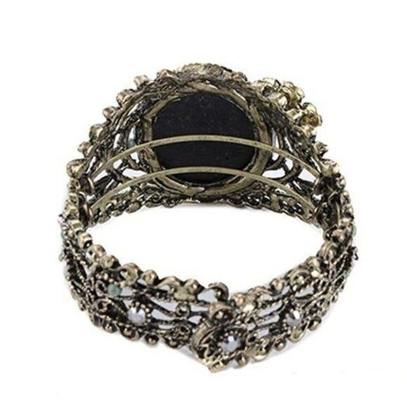 Victorian Antiqued Brass Cameo Cuff Bracelet - Picture 7 of 7